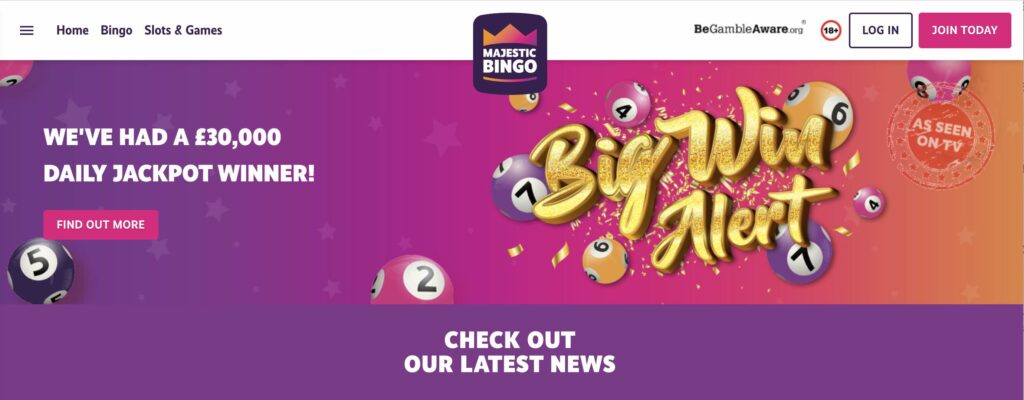 Majestic Bingo Homepage