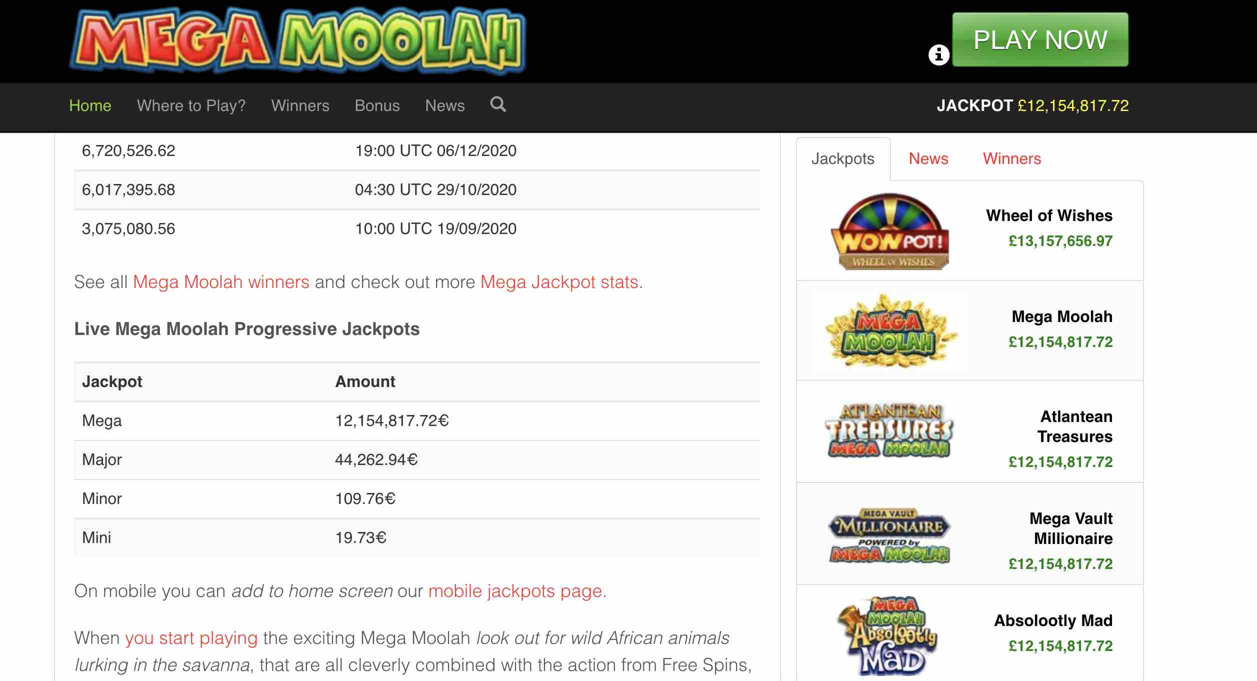 Mega Moolah Jackpot Exceeds £12 Million