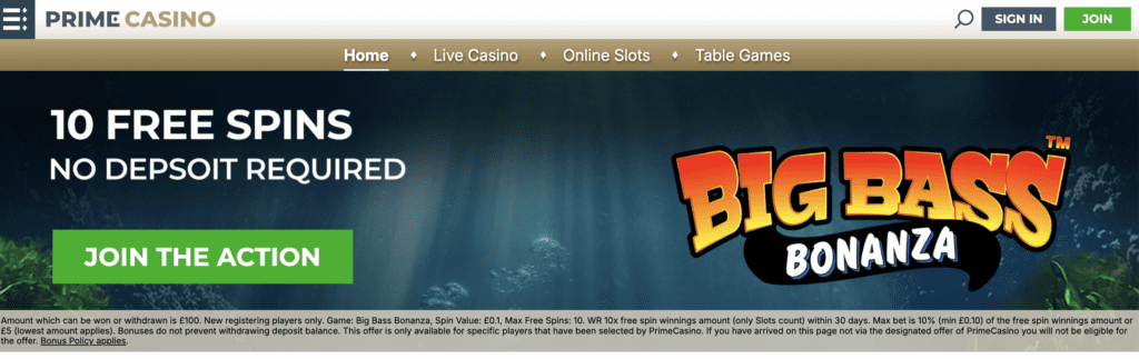 Prime Casino Welcome Offer