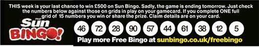 Sun Bingo Numbers (No Longer Running)